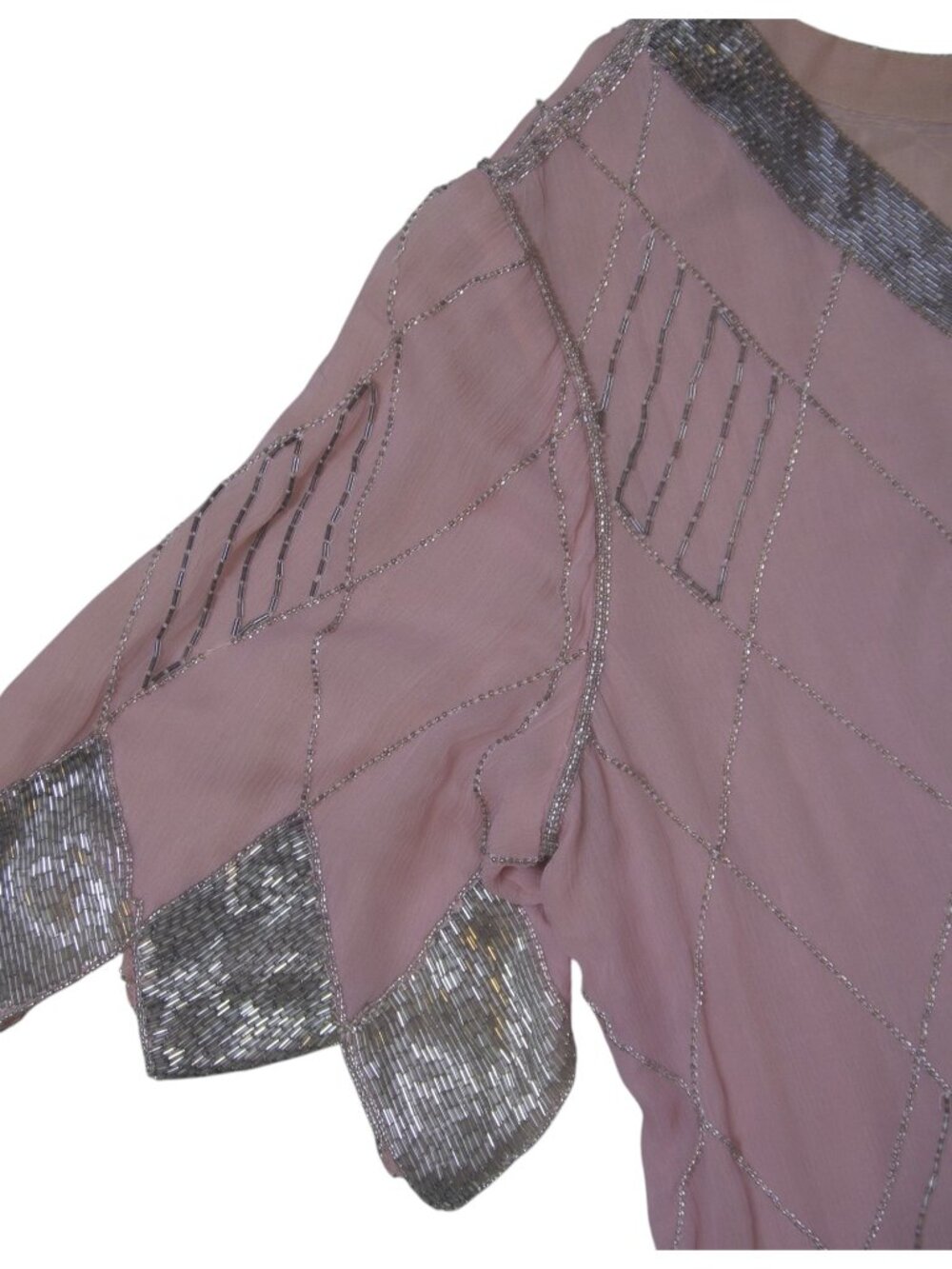 Judith Ann Creations 100% Silk Dusty Pink Silver Beaded Art Deco Top M - Picture 15 of 16